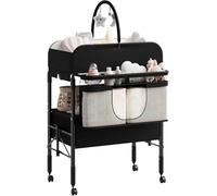 Garvee Mueble Cambiador De Bebé Multifuncional Con 2 Cajones, Mesa De Pañales Para Bebés Con Altura Ajustable y Ruedas, Estación De Cuidado Infantil Con Gran Almacenaje y Estantes