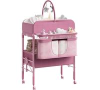 Garvee Mueble Cambiador De Bebé Multifuncional Con 2 Cajones, Mesa De Pañales Para Bebés Con Altura Ajustable y Ruedas, Estación De Cuidado Infantil Con Gran Almacenaje y Estantes
