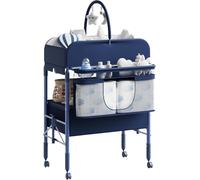 Garvee Mueble Cambiador De Bebé Multifuncional Con 2 Cajones, Mesa De Pañales Para Bebés Con Altura Ajustable y Ruedas, Estación De Cuidado Infantil Con Gran Almacenaje y Estantes