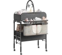 Garvee Mueble Cambiador De Bebé Multifuncional Con 2 Cajones, Mesa De Pañales Para Bebés Con Altura Ajustable y Ruedas, Estación De Cuidado Infantil Con Gran Almacenaje y Estantes