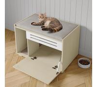 Garvee Mueble Cubre Arena para Gatos de Madera - Amplio, ventilado, con Puerta abatible - Arenero Oculto para Gatos de tamaño Grande - Protección antiperros y decoración Elegante - Color Madera