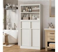 Garvee Mueble De Baño Alto, Mueble De Almacenamiento De Suelo con Puertas y Dos Cajones, 130 cm De Alto, Organizador Independiente para Baño, Sala, Cocina y Despensa.