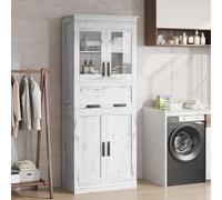 Garvee Mueble de Baño con 4 Puertas 170cm, Cajón de Cristal Abatible y Estantes Ajustables. Organizador Independiente para Cocina y Sala de Estar - Blanco