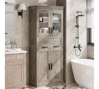 Garvee Mueble De Baño con 4 Puertas 170cm, Cajón De Cristal Abatible y Estantes Ajustables. Organizador Independiente para Cocina y Sala De Estar - Gris