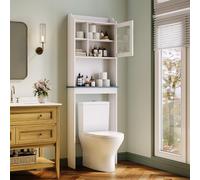 Garvee Mueble De Baño Independiente sobre El Inodoro con Estantes Ajustables, Puertas De Vidrio Templado, Estante De Baño De MDF Blanco Que Ahorra Espacio, Mueble De Baño Moderno Resistente Al Agua.