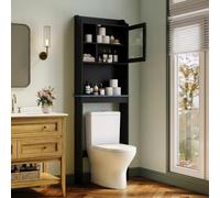 Garvee Mueble de Baño Independiente sobre el Inodoro con Estantes Ajustables, Puertas de Vidrio Templado, Estante de Baño de MDF Que Ahorra Espacio, Mueble de Baño Moderno Resistente al Agua,Negro