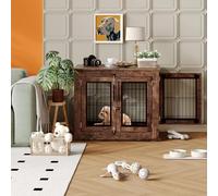 Garvee Mueble de madera para perros pequeños a medianos, mesa auxiliar de interior resistente con puertas dobles y bloqueo seguro, muebles de casa para mascotas, 80 x 60 x 66 cm
