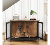 Garvee Mueble de madera resistente para perros pequeños a medianos de hasta 30 kg - Jaula interior con ruedas bloqueables, bandeja extraíble, almacenamiento, estilo mesa auxiliar, resistente a