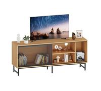 Garvee Mueble De TV Industrial para Salón - Consola De Madera y Metal con Puertas Correderas De Malla, Almacenaje y Gestión De Cables, Patas Metálicas Resistentes - para Televisores hasta 65" - Ideal