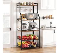 Garvee Mueble microondas Cocina con Gran Capacidad,Estantería 5 Niveles para Microondas de Cocina,con 6 Ganchos para Especias y Organizador de Ollas,60 * 40 * 146 cm(Marrón)