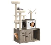 Garvee Mueble para Arena para Gatos - Rascador Moderno multinivel de Madera, Hamaca, Cesta, Torre Ahorra Espacio, columnas rascadores, condominio Integrado - Ideal para Interiores - Color Ahumado
