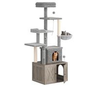 Garvee Mueble para Gatos 3 en 1 - Rascador multinivel con Hamaca, Plataformas y condominio Amplio - Diseño Moderno para Interiores - Ideal para Gatos Grandes - Color Gris Ahumado