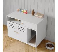 Garvee Mueble para Gatos Moderno - Doble Puerta, Entrada Lateral, ventilación antiolor, estantes de Almacenamiento, rascador - Diseño multifunción Decorativo para Interiores - Blanco