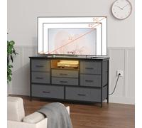 Garvee Mueble para TV hasta 55 Pulgadas con Luces LED RGB, Aparador De Madera con 8 Cajones, Estante Multimedia para Salón, Dormitorio, Pasillo Soporte, Gris Oscuro