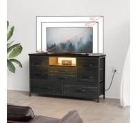 Garvee Mueble para TV hasta 55 Pulgadas con Luces LED RGB, Aparador De Madera con 8 Cajones, Estante Multimedia para Salón, Dormitorio, Pasillo Soporte, Negro Carbón