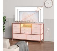Garvee Mueble para TV hasta 55 Pulgadas con Luces LED RGB, Aparador De Madera con 8 Cajones, Estante Multimedia para Salón, Dormitorio, Pasillo Soporte, Rosa