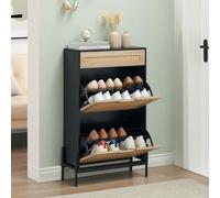 Garvee - Mueble para Zapatos de ratán con 2 Puertas abatibles y 1 cajón, Armario de Almacenamiento de Entrada Estrecho para Pasillo