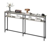 Garvee Mueble Recibidor Estrecho, Mesa Consola de 2 Niveles con Almacenamiento, Estilo Moderno Larga para Sofá, Pasillo y Salón, Color Gris, 180×20×99 cm