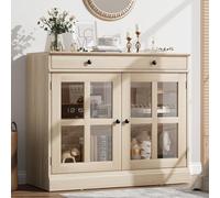 Garvee Mueble Recibidor Moderno con 2 Puertas De Vidrio, Cajón Amplio y Estante Ajustable - Aparador para Cocina, Comedor, Entrada o Pasillo