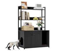 Garvee Mueble recibidor para Gatos - Gabinete de Madera Oculto con 2 estantes y Puertas, Incluye rascador - Organizador versátil para casa y baño de Gato - Color Negro
