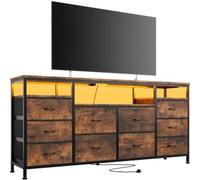 Garvee Mueble TV con 10 Cajones y Estantes, Tela Catiónica Estampado Tigre, Incluye Tira LED y Tomas de Corriente, Armario para Salón Moderno