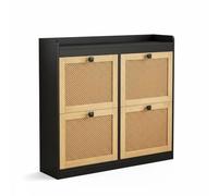 Garvee Mueble Zapatero Estrecho Organizador de Zapatos para Entrada Pasillo, Armario de Almacenaje Moderno con 4 Cajones Abatibles de MDF y Malla Teslin Transpirable, 105x24,5x90 cm, Negro
