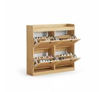 Garvee Mueble Zapatero Estrecho Organizador de Zapatos para Entrada Pasillo, Armario de Almacenaje Moderno con 4 Cajones Abatibles de MDF y Malla Teslin Transpirable, 105x24,5x90 cm, Madera