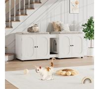 Garvee Muebles de caja de arena para gatos, armario oculto para 2 gatos, caja de arena doble con puertas de ratán, muebles grandes para limpieza de robots, muebles de casa para gatos con