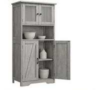 Garvee Muebles de Cocina, Armario de Almacenaje, Armario Aparador, con Puertas de Cristal y Estantes Ajustables, para Salón y Cocina (Gris)