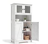 Garvee Muebles de Cocina, Armario de Almacenaje, Armario Aparador, con Puertas de Cristal y Estantes Ajustables, para Salón y Cocina 59.94 * 29.97 * 128.02 cm(Blanco)
