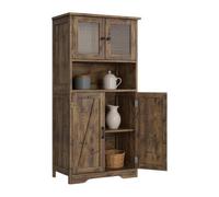 Garvee Muebles de Cocina, Armario de Almacenaje, Armario Aparador, con Puertas de Cristal y Estantes Ajustables, para Salón y Cocina, Estilo Moderno, 60 * 30 * 128 cm (Marrón)