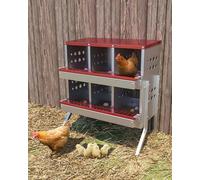Garvee Nido de metal para pollos, caja de anidación de pollo de acero galvanizado de 6 compartimentos, colección de huevos enrollables y base inclinada, diseño fácil de limpiar con ventilación
