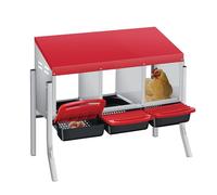 Garvee Nido para gallinas ponedoras de 3 Compartimentos con Patas de Soporte, Caja Nido de Acero galvanizado con Recogida de Huevos automática, Techo roso y bandejas extraíbles para gallinero de