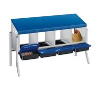 Garvee Nido para gallinas ponedoras de 4 Compartimentos con Patas de Soporte, Caja Nido de Acero galvanizado con Recogida de Huevos automática, Techo Azul y bandejas extraíbles para gallinero de