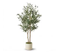 Garvee Olivo Artificial de 150 cm con Tronco Natural y Frutos Realistas - Planta Falsa para Decoración de Hogar, Oficina y Salón - Maceta Blanca con Musgo Incluida
