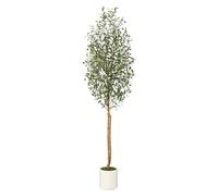 Garvee Olivo Artificial de 210 cm con Tronco Natural y Frutos Realistas - Planta Falsa para Decoración de Hogar, Oficina y Salón - Maceta Blanca con Musgo Incluida