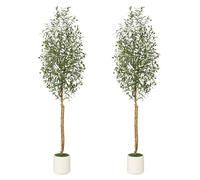 Garvee Olivo Artificial de 210 cm con Tronco Natural y Frutos Realistas - Planta Falsa para Decoración de Hogar, Oficina y Salón - Maceta Blanca con Musgo Incluida - 2pcs