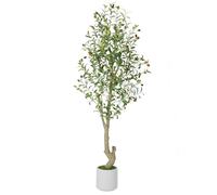 Garvee Olivo Artificial Decorativas 150cm, Planta De Interior De Imitación Realista con Macetero Blanco y Musgo Verde. No Requiere Mantenimiento, Ideal para Salón, Dormitorio y Oficin, 150cm 1 Pieza