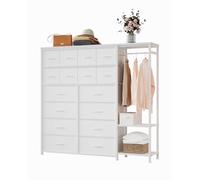 Garvee Organizador de Dormitorio Grandeza con 16 cajones y 2 estantes, cómoda Alta de Tela con Estructura metálica y Tablero de Madera, Perchero para Ropa, Ideal para Mujeres y niñas, Almacenamiento