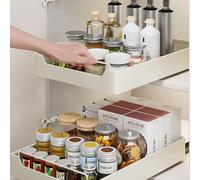 Garvee Organizador extraíble para armarios, cajón de cocina telescópico extraíble, estante deslizante extensible sin necesidad de taladrar, ideal para almacenamiento en la cocina, color negro.