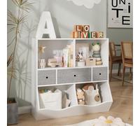 Garvee Organizador grande de almacenamiento de juguetes para niños, estantería de madera con 3 cajones, armario de almacenamiento de juguetes de 3 niveles para pasillo, sala de juegos, sala de estar