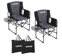 Garvee Paquete de 2 sillas de camping para adultos, silla plegable de gran tamaño de hasta 150 kg, sillas portátiles resistentes para exteriores con mesa auxiliar y bolsillo para playa, pesca, césped