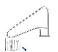 Garvee Pasamanos para Piscina de Acero Inoxidable 304, Barandilla de Seguridad para Piscinas Enterradas y Spas, Riel de Escalera Ergonómico con Cubierta de Nylon Azul, Kit de Montaje, 140 x 81 cm