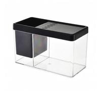 Garvee Pecera de Escritorio de Plástico con Diseño de Curvatura en Caliente, Acuario Pequeño Transparente para Betta y Paisajismo con Soporte para Bolígrafos y Maceta para Suculentas, Hogar, Negro