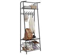 Garvee Perchero con Zapatero, Mueble de Entrada con 5 Ganchos Extraíbles, Estable y Ahorra Espacio, 64×29×178 cm, Perchero para Entrada Recibidor, Color Negro.