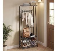 Garvee Perchero de Pasillo con Banco Zapatero - Mueble recibidor de Metal y Madera - 10 Ganchos Doble Marca Deportiva para Ropa - Estante Organizador para Entrada o baño - Doble Marca Deportiva de