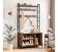 Garvee Perchero de Pie, Perchero Zapatero, Mueble de Entrada Industrial de Madera y Metal, Organizador con Estante y Ganchos, para Salón, Dormitorio y Pasillo, 93×35×178 cm (Retro)