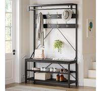 Garvee Perchero Grande de Entrada y Recibidor, Perchero con Banco y Almacenamiento para Zapatos,Industrial con Barra para Colgar y 8 Ganchos, para Recibidor o Pasillo, 102×40×183 cm (Negro)