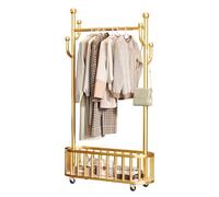 Garvee Perchero Metálico Portátil con Ruedas y Cesta de Almacenaje - Soporte Robusto para Ropa con Estante y 4 Ganchos - Ideal para Dormitorio, Lavandería y Sala de Estar, 100an. x 175al. (Dorado)