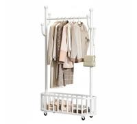 Garvee Perchero Metálico Portátil con Ruedas y Cesta de Almacenaje - Soporte Robusto para Ropa con Estante y 4 Ganchos - Ideal para Dormitorio, Lavandería y Sala de Estar